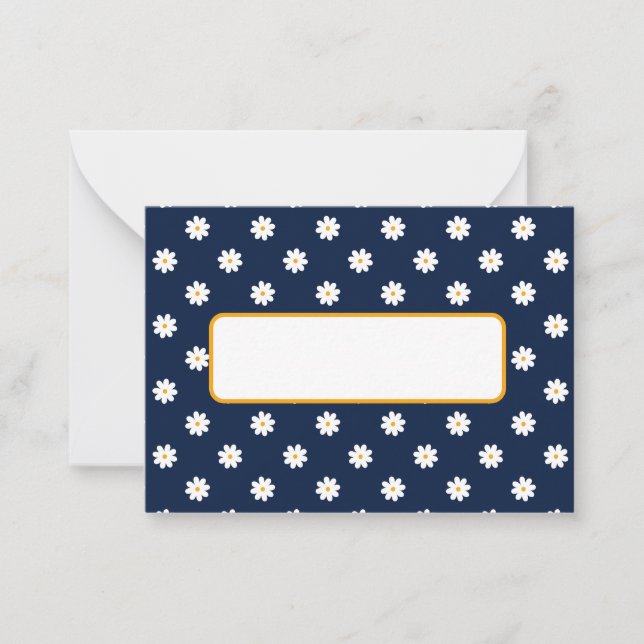 Tarjeta Pequeña Elegant Navy Blue with White Daisy Pattern (Anverso)