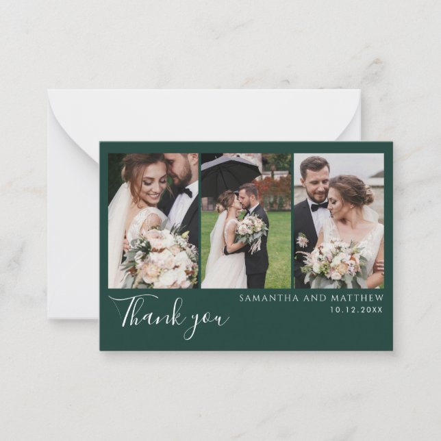 Tarjeta Pequeña Elegant Photos Modern Wedding Thank You (Anverso)
