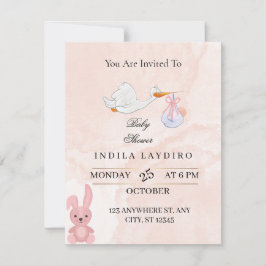 Tarjeta Pequeña Elegant Pink Stork Baby Shower 