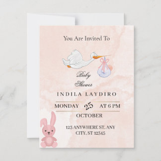 Tarjeta Pequeña Elegant Pink Stork Baby Shower 