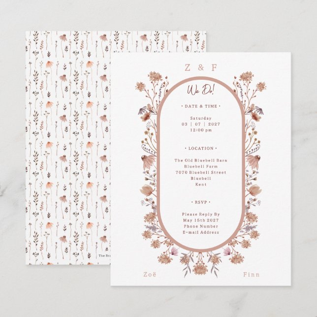 Tarjeta Pequeña Elegant Pretty Floral Botanical Wedding Invitation (Anverso / Reverso)