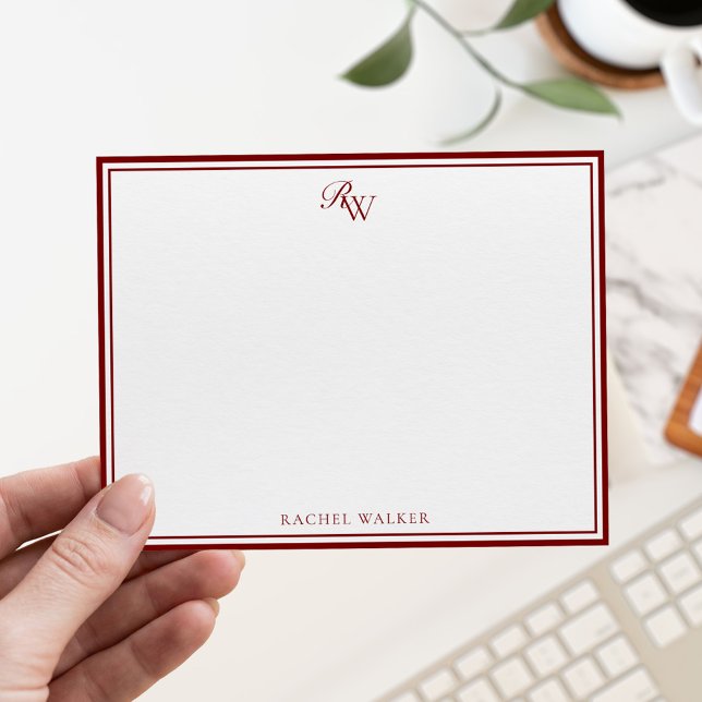 Tarjeta Pequeña Elegant Red Monogram Two Border (Subido por el creador)