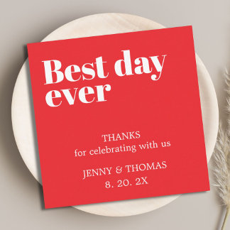 Tarjeta Pequeña Elegant Red White Wedding Thank You Note Card