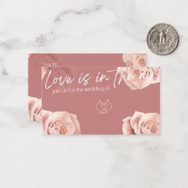 Tarjeta Pequeña Elegant Rose Wedding invitation-Love is in the Air (Anverso/Reverso In Situ)