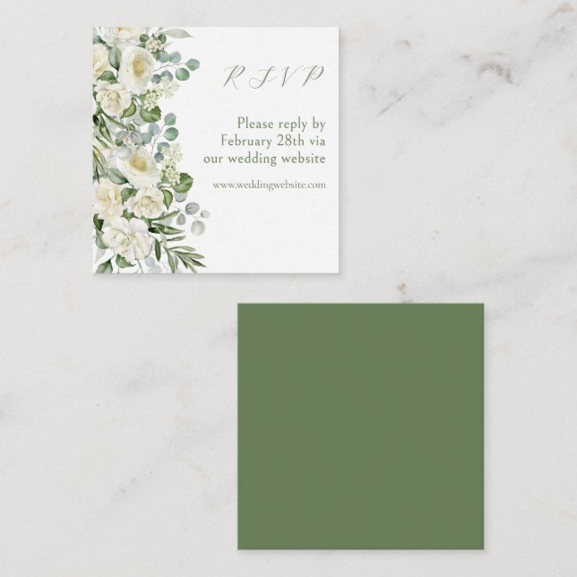 Tarjeta Pequeña Elegant Sage Green Floral Outdoor Wedding RSVP (Anverso / Reverso)