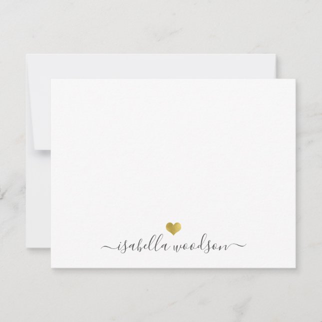 Tarjeta Pequeña Elegant Script Name Faux Gold Foil Heart  (Anverso)
