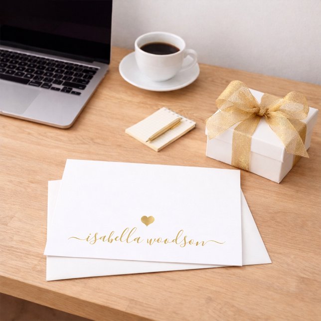 Tarjeta Pequeña Elegant Script Name Faux Gold Foil Heart  (Subido por el creador)