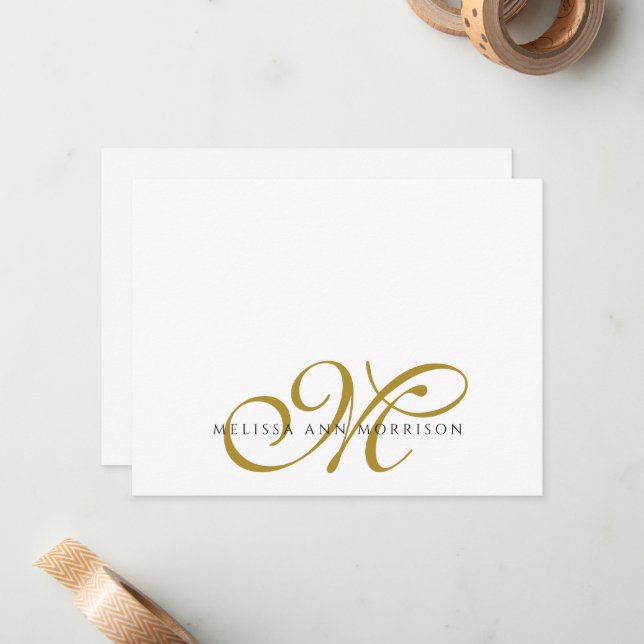 Tarjeta Pequeña Elegant Script Name Gold Monogram  (Anverso/Reverso In Situ)