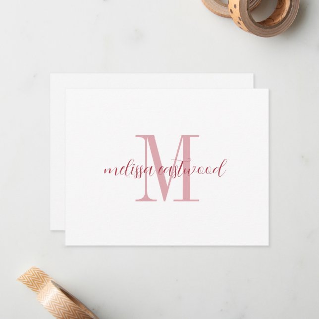 Tarjeta Pequeña Elegant Script Name Rose Monogram Flat Note Card (Anverso/Reverso In Situ)