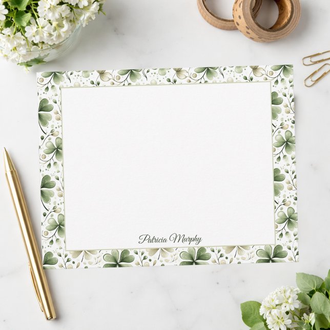 Tarjeta Pequeña Elegant Shamrock Botanical Notecard | Personalized (Subido por el creador)