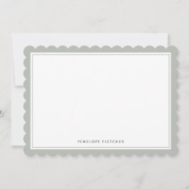 Tarjeta Pequeña Elegant Simple Modern Sage Green Scalloped Edge