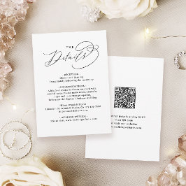 Tarjeta Pequeña Elegant Swirl Script QR Code Wedding Details