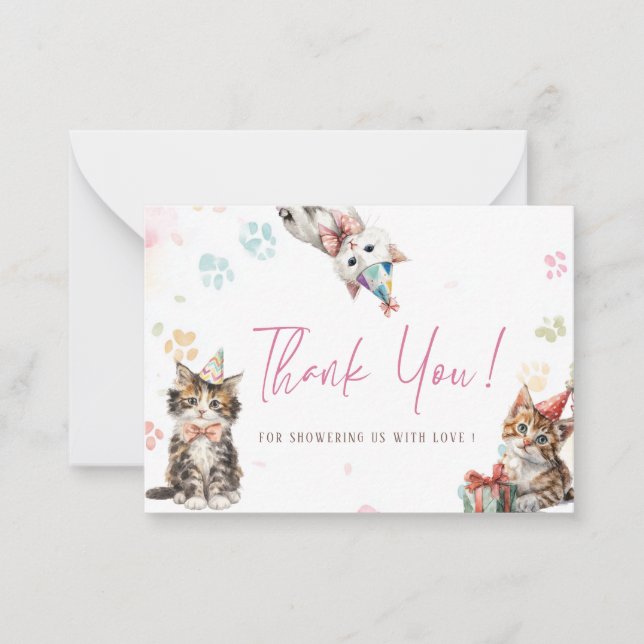 Tarjeta Pequeña Elegant Watercolor Cat Kitten birthday (Anverso)