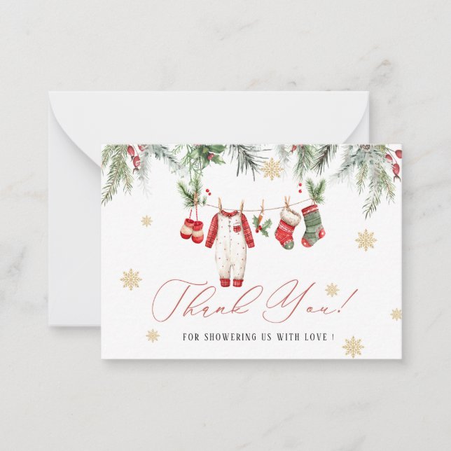 Tarjeta Pequeña Elegant Watercolor Santa baby christmas Baby showe (Anverso)