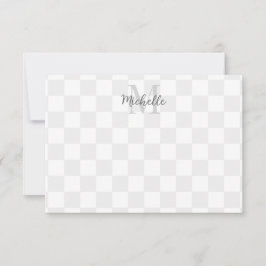 Tarjeta Pequeña Elegant White and Gray Checkerboard Personalized