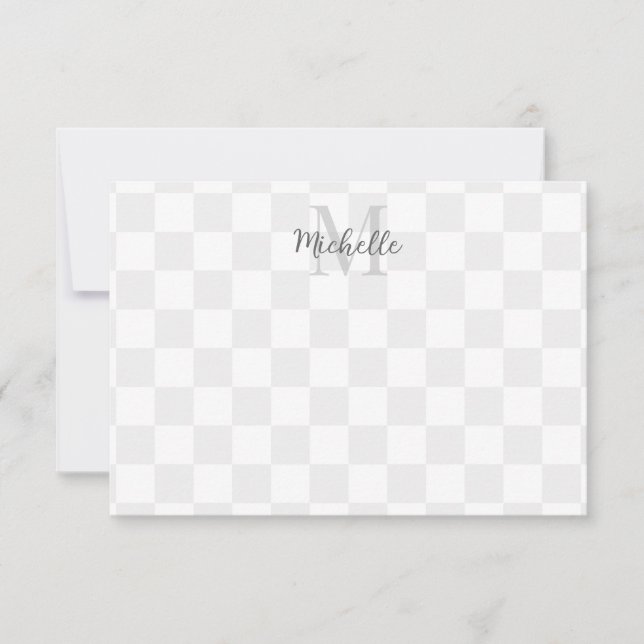 Tarjeta Pequeña Elegant White and Gray Checkerboard Personalized (Anverso)