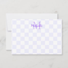 Tarjeta Pequeña Elegant White and Purple Checkerboard Personalized