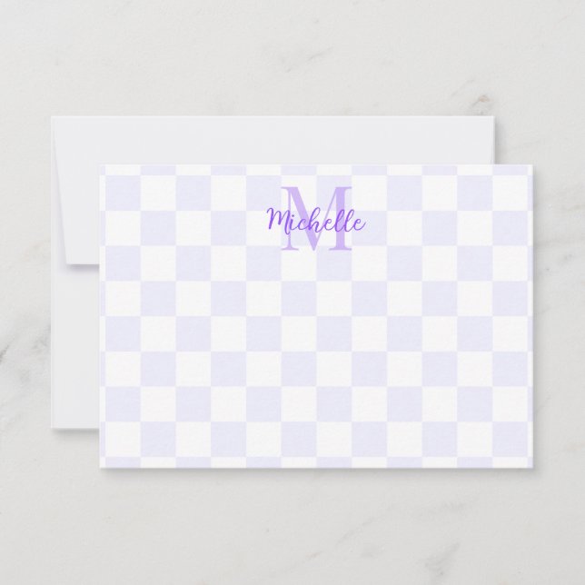 Tarjeta Pequeña Elegant White and Purple Checkerboard Personalized (Anverso)