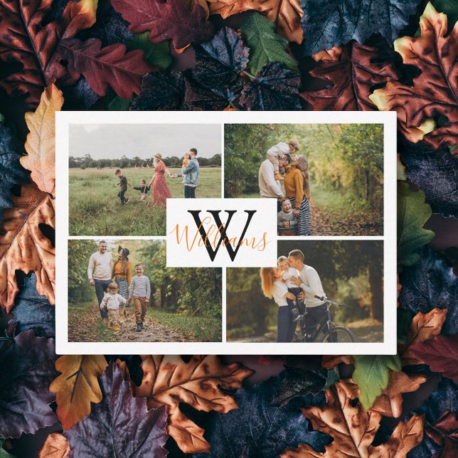 Tarjeta Pequeña elegante 4 fotos collage monograma de acción de gr (Subido por el creador)