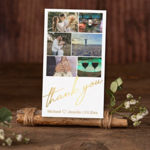 Tarjeta Pequeña elegante 6 fotos boda de collage gracias oro