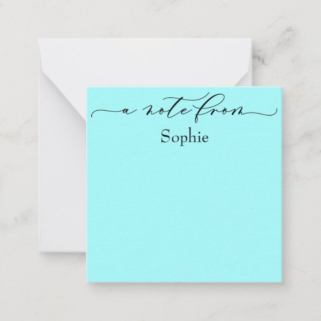 Tarjeta Pequeña Elegante "A Note From" en Simple Aqua (Anverso)