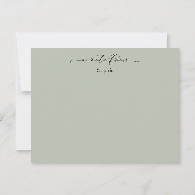 Tarjeta Pequeña Elegante "A Note From", simple en verde sabio (Anverso)
