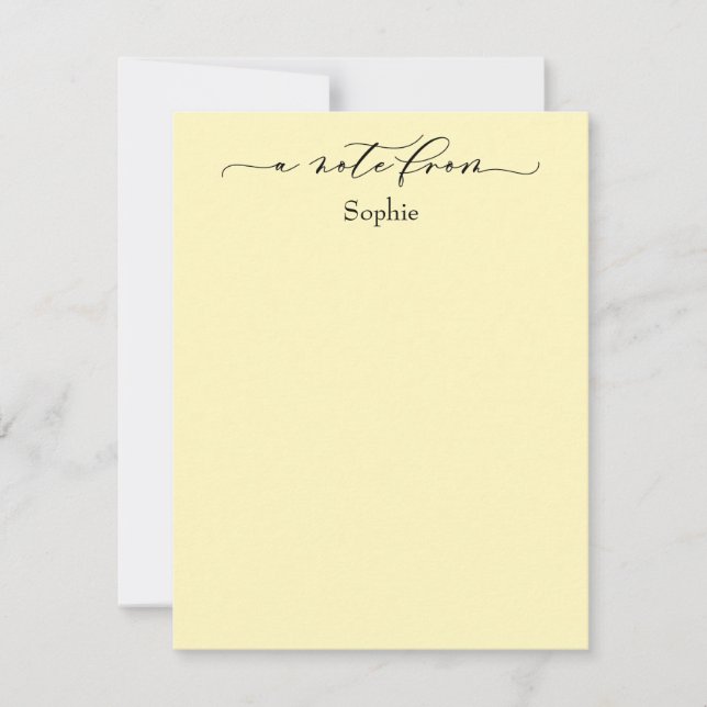 Tarjeta Pequeña Elegante "A Note From" Simple Light Yellow (Anverso)