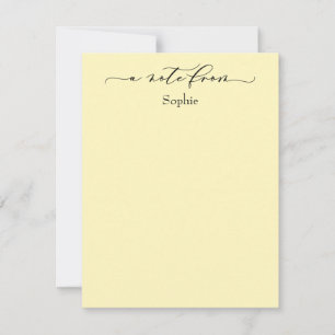 Tarjeta Pequeña Elegante "A Note From" Simple Light Yellow