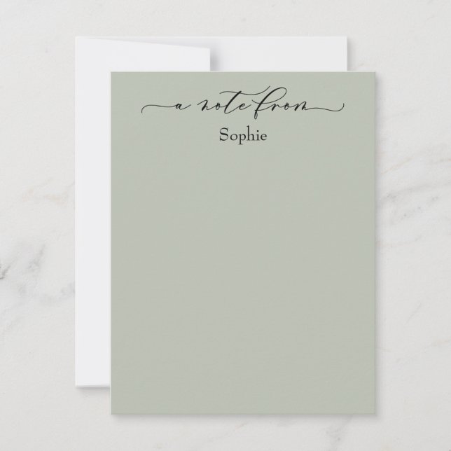 Tarjeta Pequeña Elegante "A Note From" Simple Sage Green (Anverso)