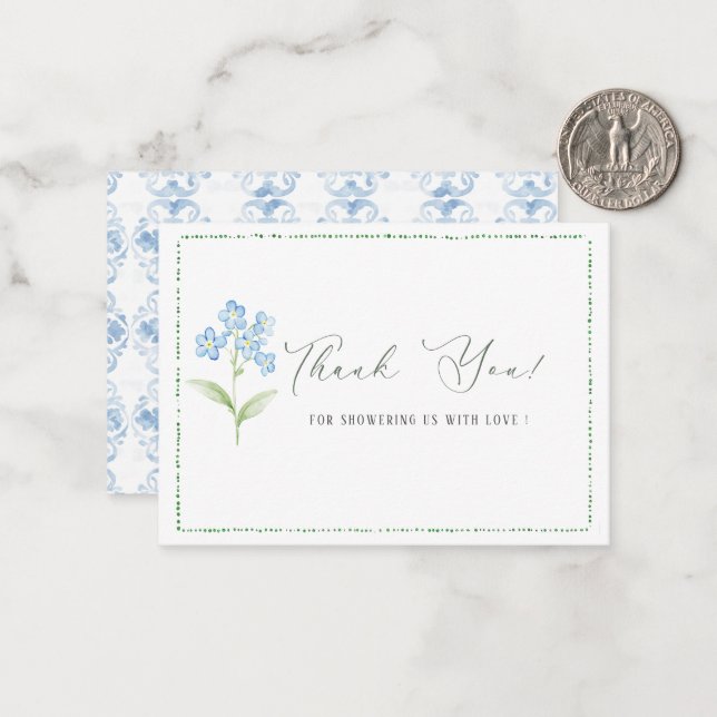 Tarjeta Pequeña Elegante acuarela Azul flores Bebé (Anverso/Reverso In Situ)