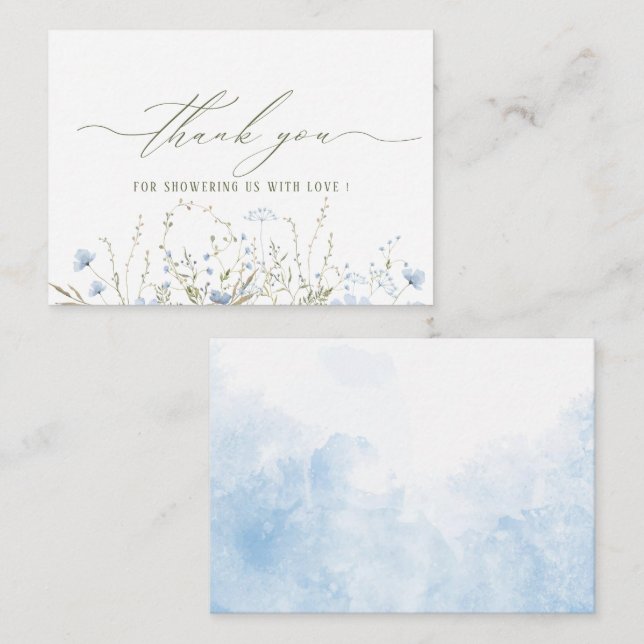 Tarjeta Pequeña Elegante acuarela Azul Flores salvajes Ducha bebé (Anverso / Reverso)
