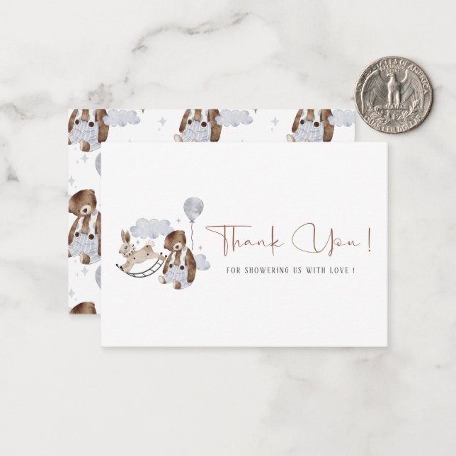 Tarjeta Pequeña Elegante acuarela Bear Teddy Baby ducha (Anverso/Reverso In Situ)