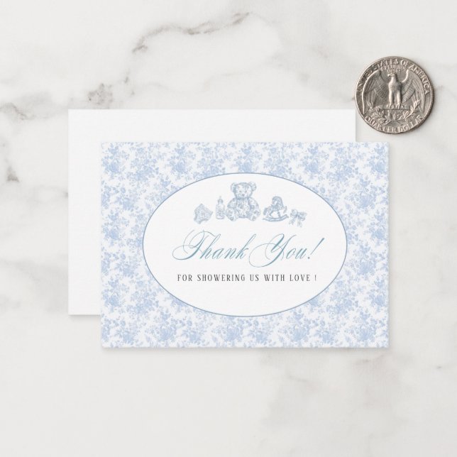 Tarjeta Pequeña Elegante acuarela Blue Bow Juguetes Bebé ducha (Anverso/Reverso In Situ)