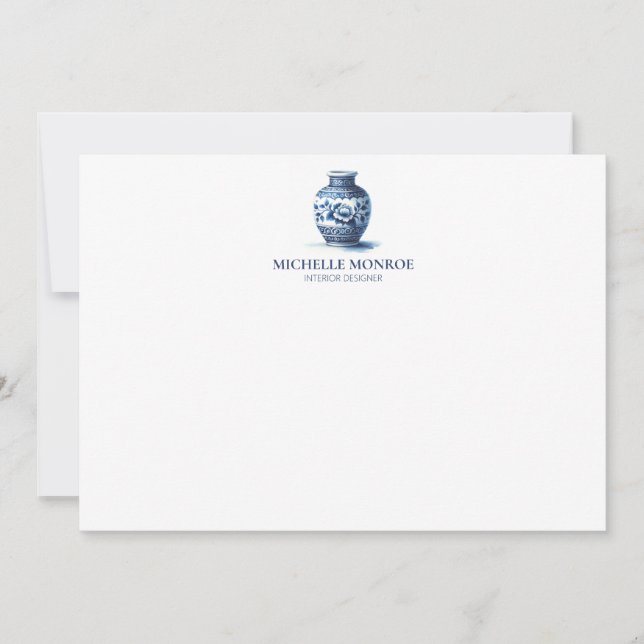 Tarjeta Pequeña Elegante acuarela Blue Ginger Jar Flat Notecard (Anverso)