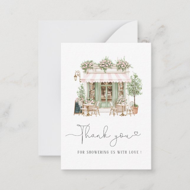 Tarjeta Pequeña Elegante acuarela Bonjoor rosa bebe ducha bebé (Anverso)