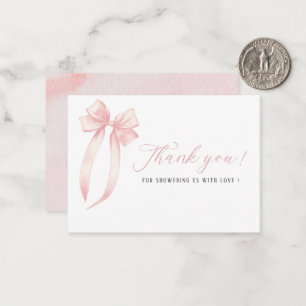 Tarjeta Pequeña Elegante acuarela Cinta rosada Bow Ducha bebé