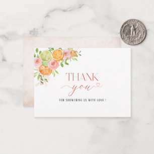 Tarjeta Pequeña Elegante acuarela Citrus Flores Rosa Gracias