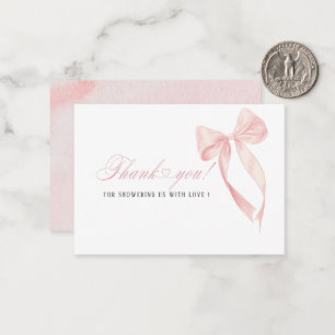 Tarjeta Pequeña Elegante acuarela Coquette Cinta rosada Bow Bebé