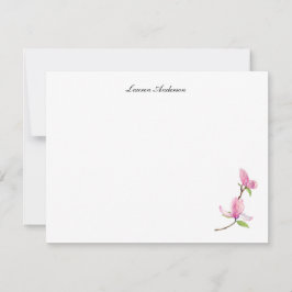 Tarjeta Pequeña Elegante acuarela Flor rosa Magnolia plana