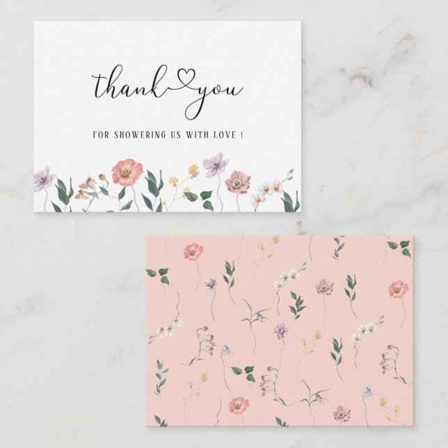 Tarjeta Pequeña Elegante acuarela Flor silvestre Primavera Boho Rú (Anverso / Reverso)