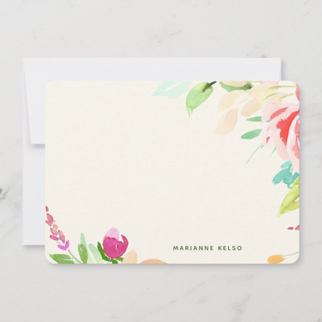 Tarjeta Pequeña Elegante acuarela floral personalizada colorido (Anverso)