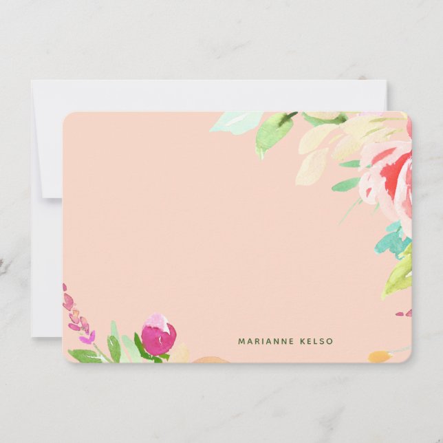 Tarjeta Pequeña Elegante acuarela floral personalizada Rubor rosa (Anverso)