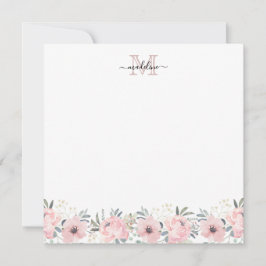 Tarjeta Pequeña Elegante acuarela Floral Rubor Monograma rosa