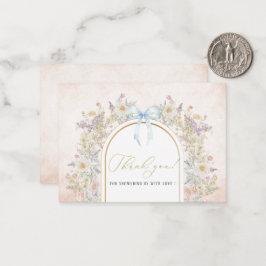 Tarjeta Pequeña Elegante acuarela Flores azules Bow cinta Bow s