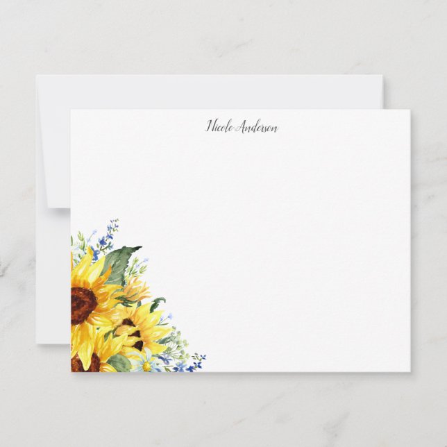 Tarjeta Pequeña Elegante acuarela girasol personalizado (Anverso)