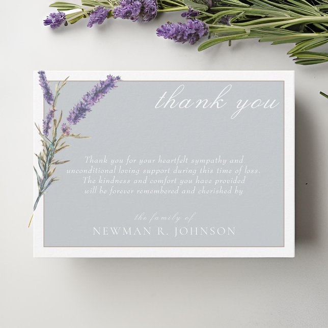 Tarjeta Pequeña Elegante Acuarela Lavender Memorial Gracias (Subido por el creador)