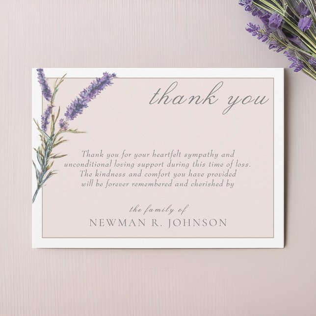 Tarjeta Pequeña Elegante Acuarela Lavender Memorial Gracias (Subido por el creador)