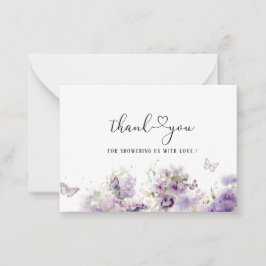 Tarjeta Pequeña Elegante acuarela Morado Floral Besos de mariposa