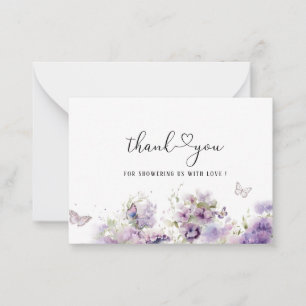 Tarjeta Pequeña Elegante acuarela Morado Floral Besos de mariposa