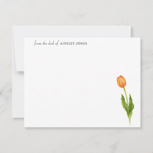 Tarjeta Pequeña Elegante acuarela naranja tulipán carta de flor